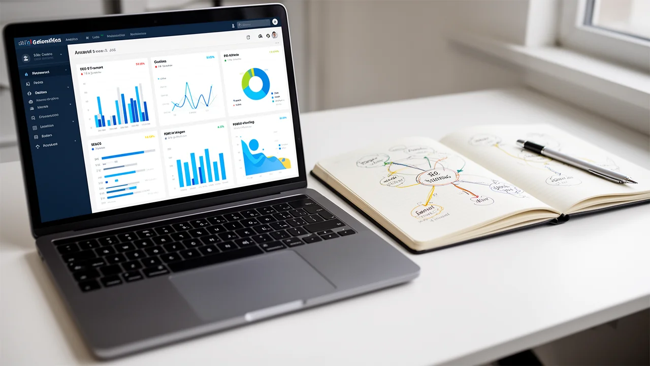 A professional SEO workspace, symbolizing strategic planning and data analysis for advanced link building campaigns.